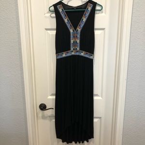 Black, high-low Aztec print dress